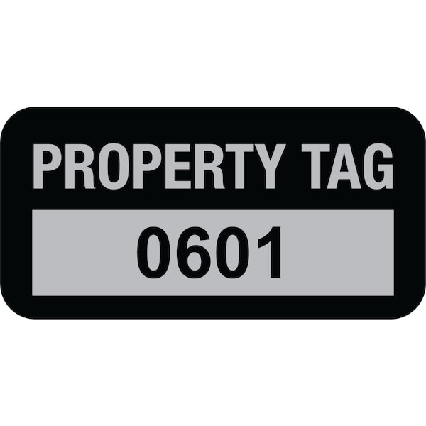 Lustre-Cal Property ID Label PROPERTY TAG5 Alum Black 1.50in x 0.75in Serialized 0601-0700, 100PK 253769Ma1K0601 - main